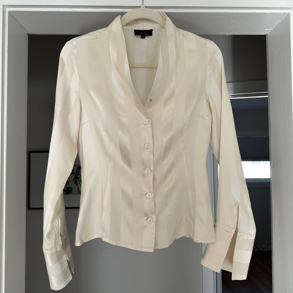 100% Silk Adolfo Dominguez Cream Striped Blouse